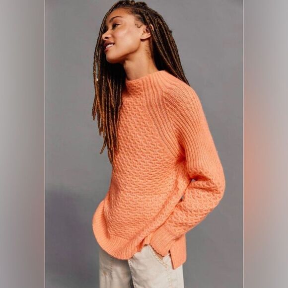 Anthropologie Bia Mock Neck Ribbed Waffle Knit Tunic Sweater NWT - Picture 1 of 11